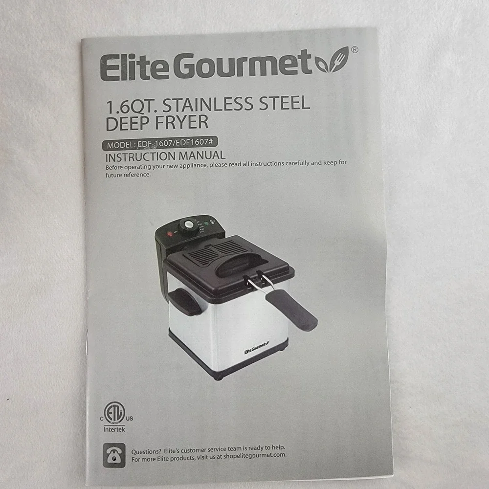 Elite Gourmet 1.6Qt Stainless Steel Deep Fryer EDF-1607 Silver Black New - Picture 2 of 4